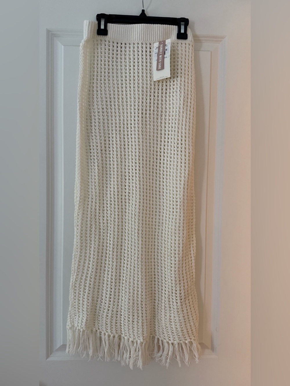 NWT O’Neill Ryan Crochet Knit Maxi Skirt Fringe Ivory Size L Beach Cover Up